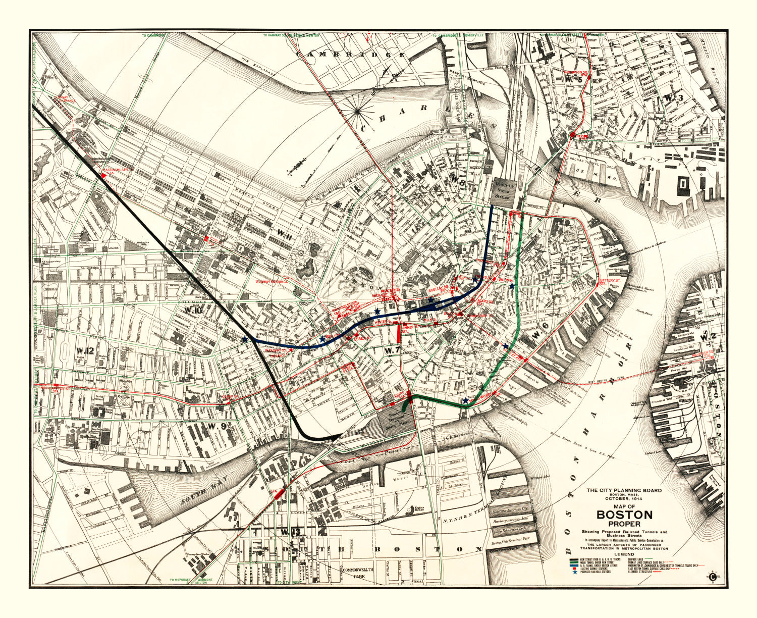 Vintage Map of Boston, Massachusetts 1914