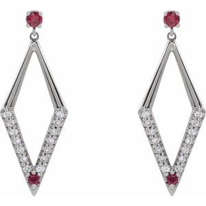 Platinum Natural Ruby & 1/2 CTW Natural Diamond Geometric Earrings – image 2