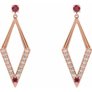 14K Rose Gold Natural Ruby & 1/2 CTW Natural Diamond Geometric Earrings