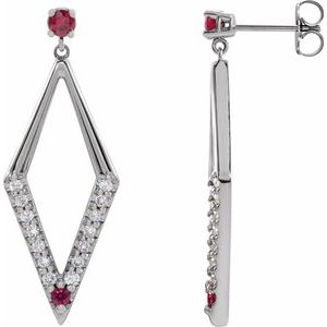 14K White Gold Natural Ruby & 1/2 CTW Natural Diamond Geometric Earrings