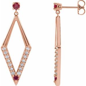 14K Rose Gold Natural Ruby & 1/2 CTW Natural Diamond Geometric Earrings