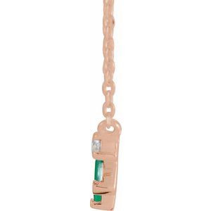 14K Rose Gold Natural Emerald & 1/5 CTW Natural Diamond Bar 16" Necklace