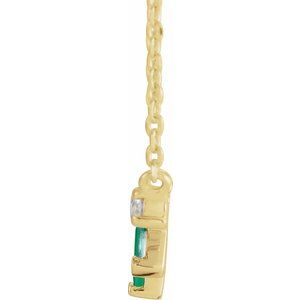 14K Yellow Gold Natural Emerald & 1/5 CTW Natural Diamond Bar 18" Necklace