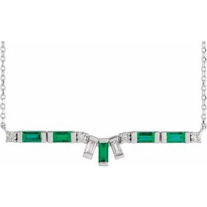 Platinum Natural Emerald & 1/5 CTW Natural Diamond Bar 16" Necklace