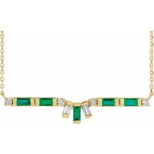 14K Yellow Gold Natural Emerald & 1/5 CTW Natural Diamond Bar 16" Necklace