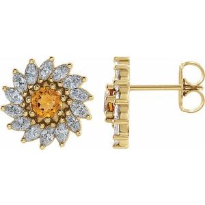 14K Yellow Gold 5 mm Natural Citrine & 1 3/8 CTW Natural Diamond Earrings