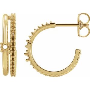 14K Yellow Gold 2 mm Round Right Hoop Earring Mounting