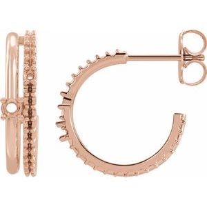 14K Rose Gold 2 mm Round Right Hoop Earring Mounting