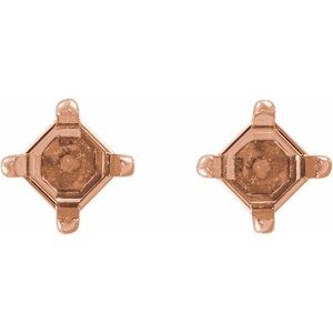 14K Rose Gold 3.5 mm Square Stud Earring Mounting – image 2