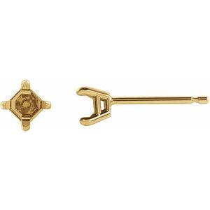14K Yellow Gold 3.5 mm Square Stud Earring Mounting