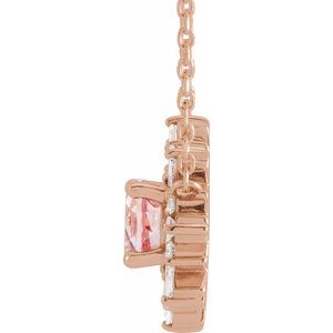 14K Rose Gold Natural Pink Morganite & 3/8 CTW Natural Diamond Starburst 18" Necklace