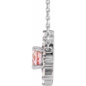Sterling Silver Natural Pink Morganite & 3/8 CTW Natural Diamond Starburst 18" Necklace