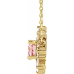 14K Yellow Gold Natural Pink Morganite & 3/8 CTW Natural Diamond Starburst 18" Necklace