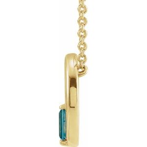 14K Yellow Gold Natural London Blue Topaz Circle 16-18" Necklace