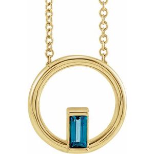 14K Yellow Gold Natural London Blue Topaz Circle 16-18" Necklace