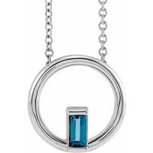 14K White Gold Natural London Blue Topaz Circle 16-18" Necklace