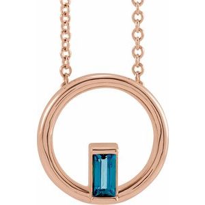 14K Rose Gold Natural London Blue Topaz Circle 16-18" Necklace