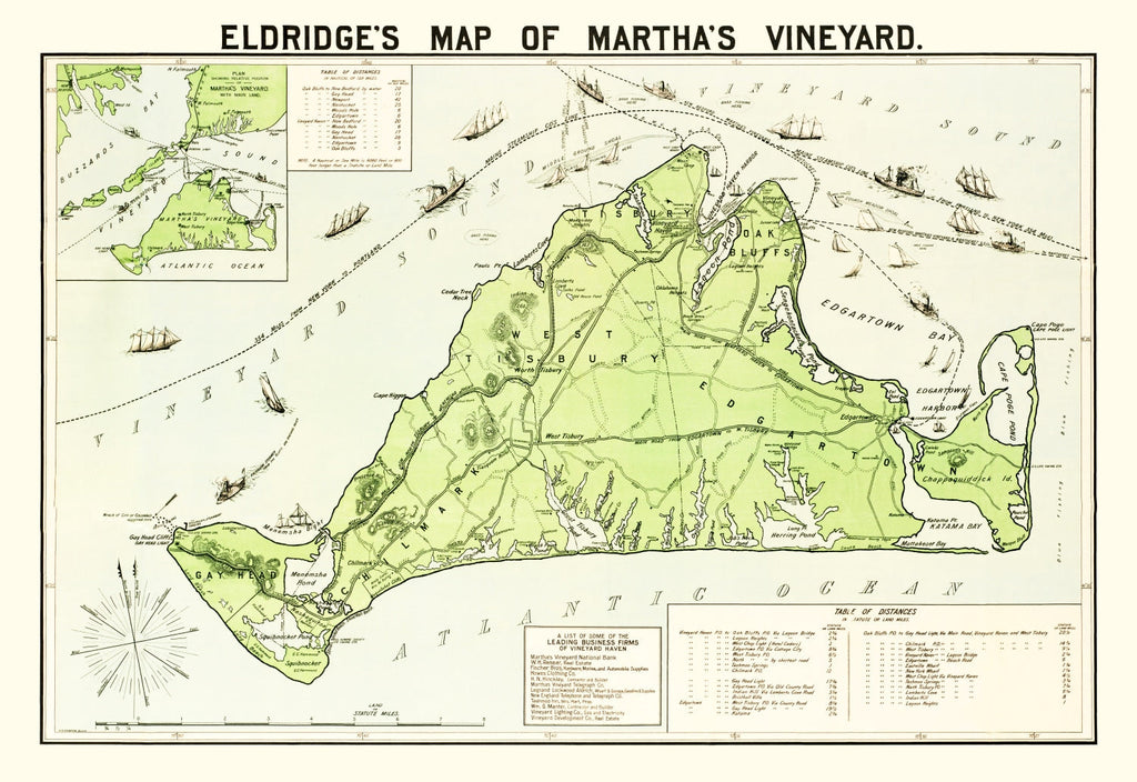 Vintage Map of Martha's Vineyard, 1913