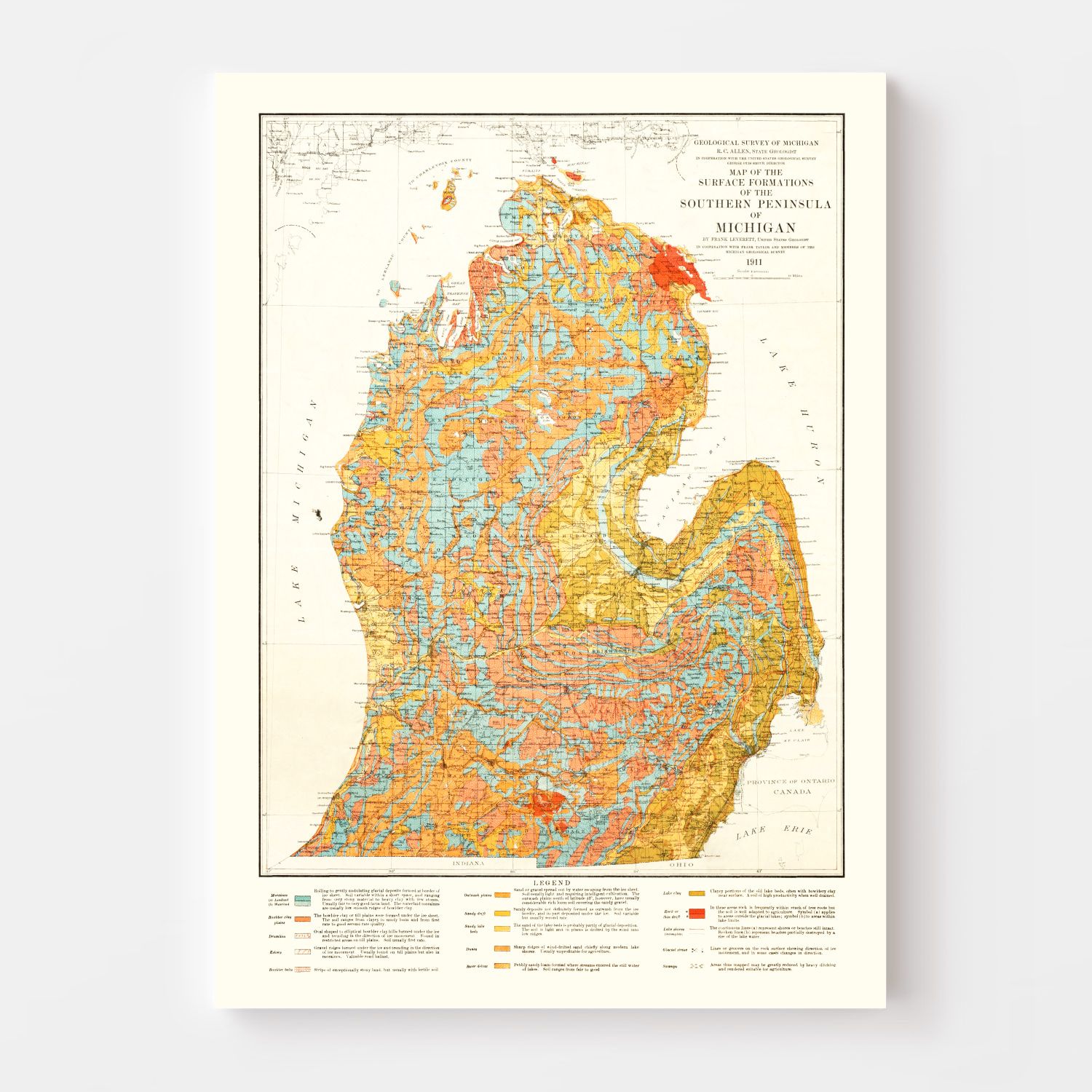 Vintage Map of Michigan 1911