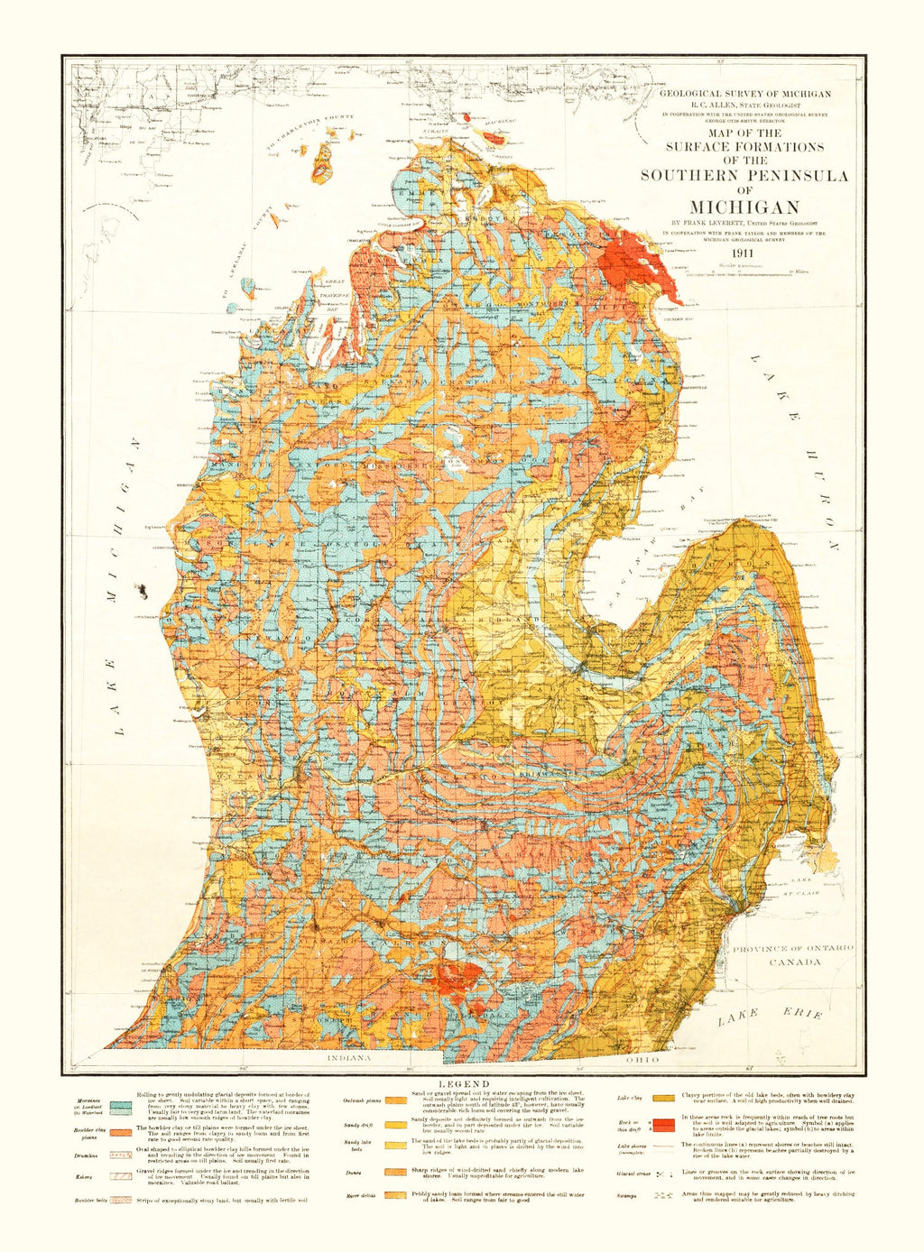 Vintage Map of Michigan 1911