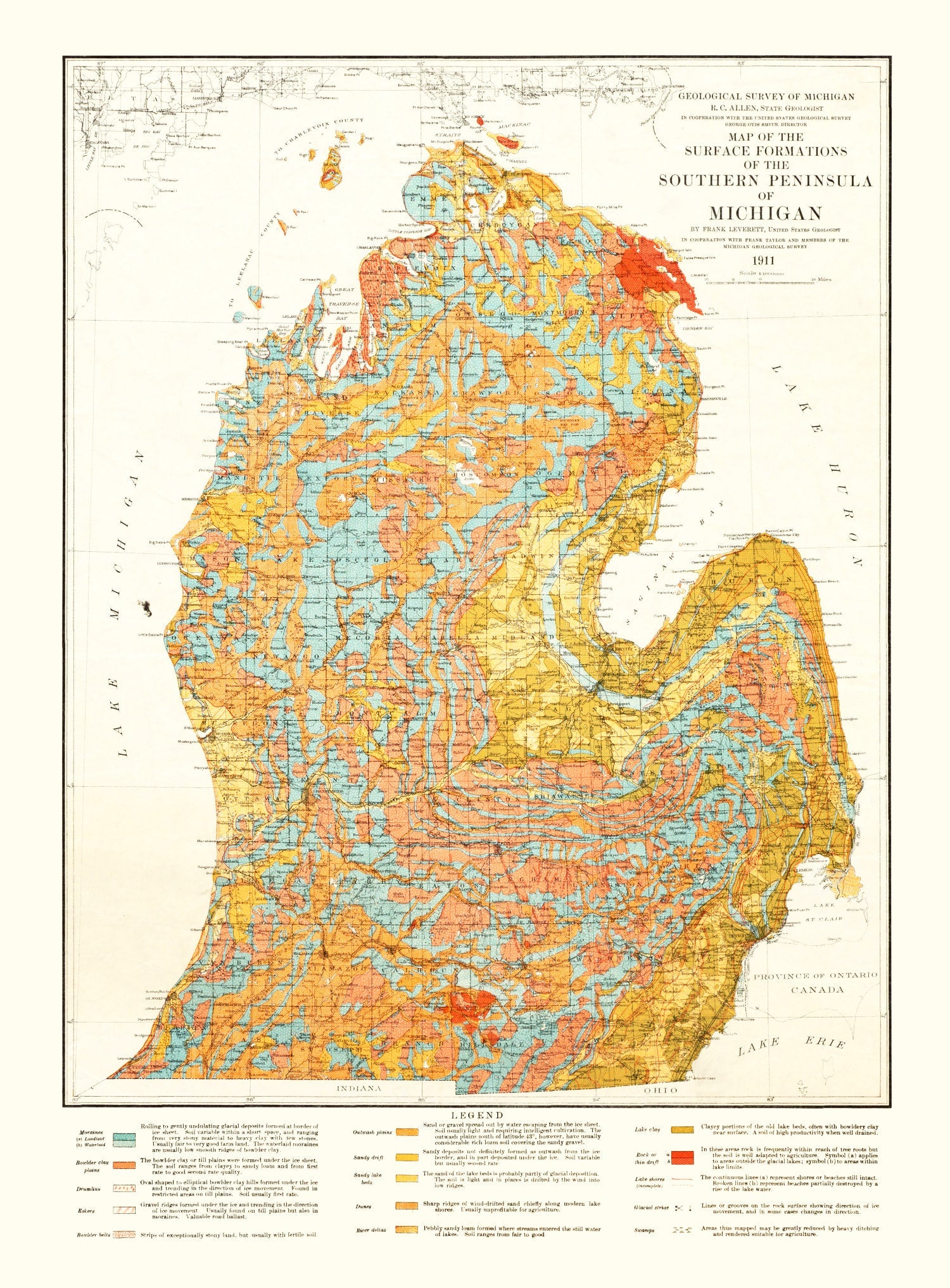 Vintage Map of Michigan 1911