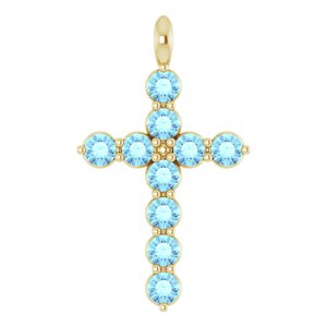 14K Yellow Gold Natural Aquamarine Cross Pendant