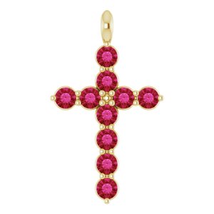 14K Yellow Gold Lab-Grown Ruby Cross Pendant