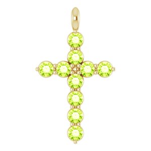 14K Yellow Gold Natural Peridot Cross Pendant