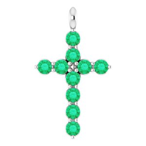 Platinum Lab-Grown Emerald Cross Pendant