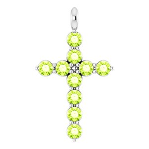 Sterling Silver Natural Peridot Cross Pendant
