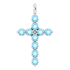 14K White Gold Natural Aquamarine Cross Pendant