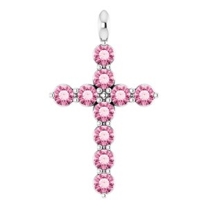 Sterling Silver Natural Pink Tourmaline Cross Pendant