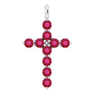 Platinum Lab-Grown Ruby Cross Pendant