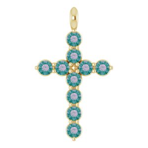 14K Yellow Gold Lab-Grown Alexandrite Cross Pendant