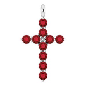 Sterling Silver Natural Mozambique Garnet Cross Pendant