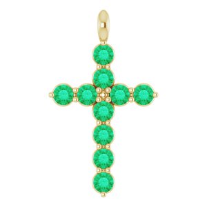 14K Yellow Gold Natural Emerald Cross Pendant
