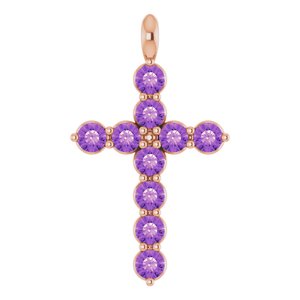 14K Rose Gold Natural Amethyst Cross Pendant
