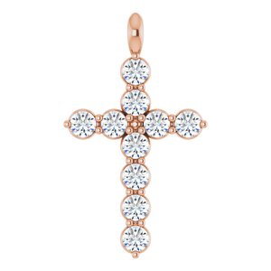 14K Rose Gold Natural White Sapphire Cross Pendant