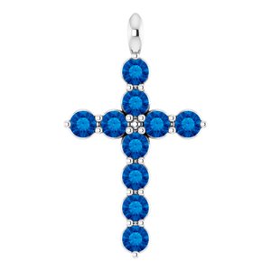 Platinum Natural Blue Sapphire Cross Pendant