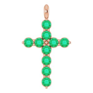 14K Rose Gold Lab-Grown Emerald Cross Pendant