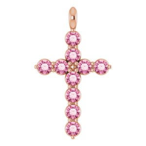 14K Rose Gold Natural Pink Tourmaline Cross Pendant