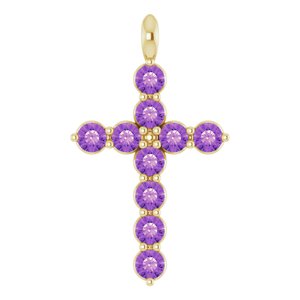 14K Yellow Gold Natural Amethyst Cross Pendant