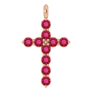 14K Rose Gold Natural Ruby Cross Pendant