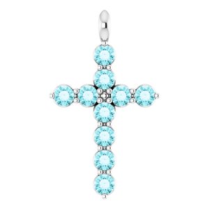 Platinum Natural Blue Zircon Cross Pendant