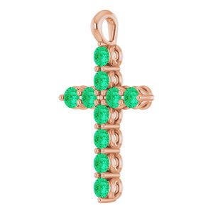 14K Rose Gold Lab-Grown Emerald Cross Pendant