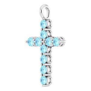 Platinum Natural Aquamarine Cross Pendant