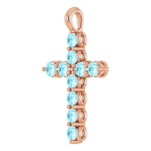 14K Rose Gold Natural Blue Zircon Cross Pendant