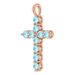 14K Rose Gold Natural Aquamarine Cross Pendant