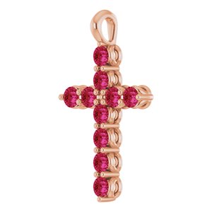 14K Rose Gold Lab-Grown Ruby Cross Pendant