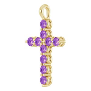 14K Yellow Gold Natural Amethyst Cross Pendant